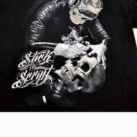 Dyse One Skull Tattoo Graphic T-shirt. "Stick To The Script" XL Unisex - Picture 3 of 7